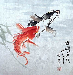 Chinese Koi Fish Painting,50cm x 50cm,tys21113013-x