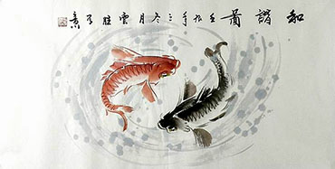 Chinese Koi Fish Painting,50cm x 100cm,tys21113014-x