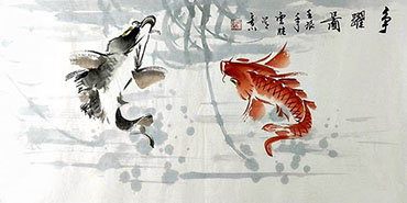 Chinese Koi Fish Painting,50cm x 100cm,tys21113016-x