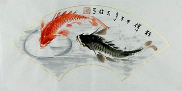 Chinese Koi Fish Painting,65cm x 33cm,tys21113017-x