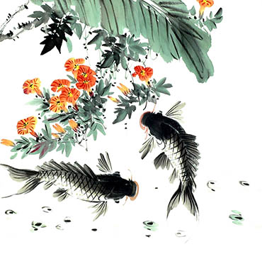 Chinese Koi Fish Painting,68cm x 68cm,xzx21112002-x