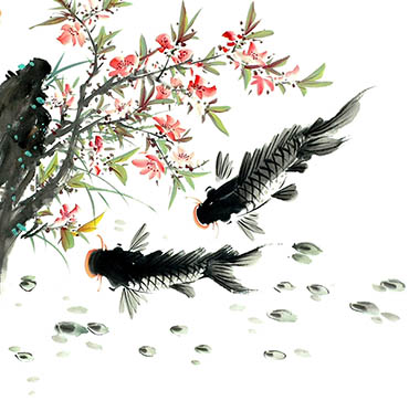 Chinese Koi Fish Painting,68cm x 68cm,xzx21112003-x