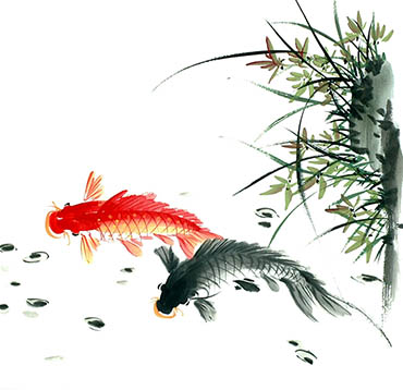 Chinese Koi Fish Painting,68cm x 68cm,xzx21112006-x