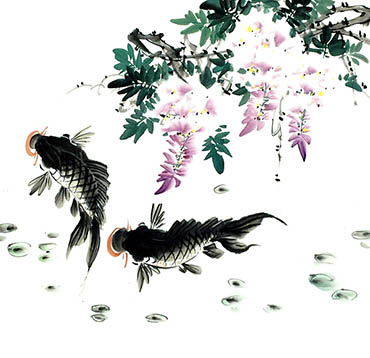 Chinese Koi Fish Painting,68cm x 68cm,xzx21112008-x