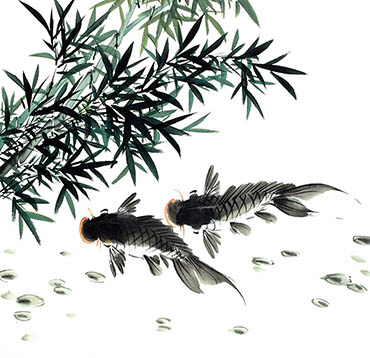 Chinese Koi Fish Painting,68cm x 68cm,xzx21112010-x