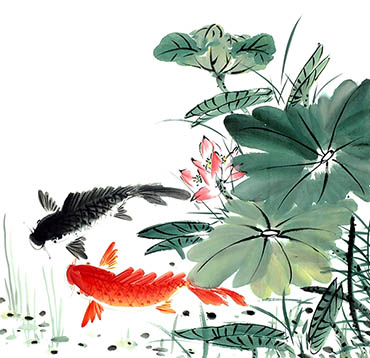 Chinese Koi Fish Painting,68cm x 68cm,xzx21112011-x