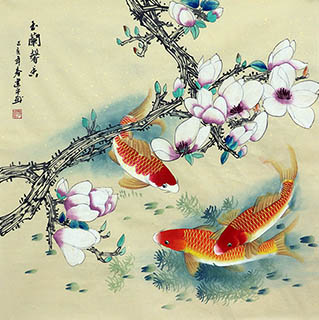 Chinese Koi Fish Painting,68cm x 68cm,zjp21110003-x
