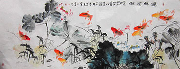 Chinese Koi Fish Painting,70cm x 180cm,zm21102001-x