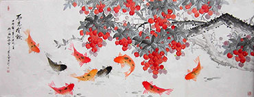Chinese Koi Fish Painting,70cm x 180cm,zm21102002-x