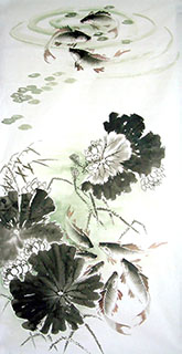 Chinese Koi Fish Painting,66cm x 136cm,zm21102004-x