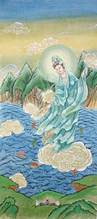 Chinese Kuan Yin Painting,80cm x 190cm,3011009-x