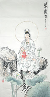 Chinese Kuan Yin Painting,66cm x 130cm,3011014-x