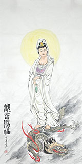 Chinese Kuan Yin Painting,66cm x 130cm,3011017-x