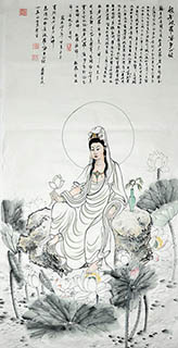 Chinese Kuan Yin Painting,66cm x 130cm,3011018-x