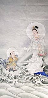 Chinese Kuan Yin Painting,66cm x 136cm,3082001-x