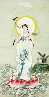 Chinese Kuan Yin Painting,66cm x 136cm,3082015-x