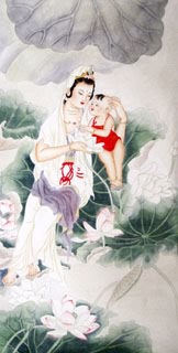 Chinese Kuan Yin Painting,66cm x 136cm,3082018-x