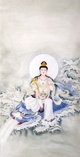 Chinese Kuan Yin Painting,66cm x 136cm,3082023-x