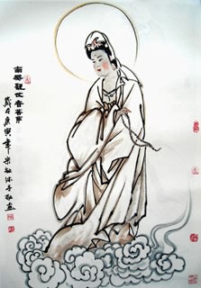 Chinese Kuan Yin Painting,69cm x 138cm,3167001-x