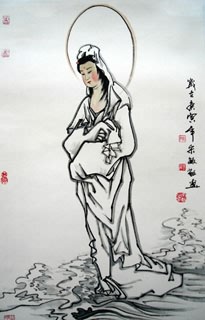 Chinese Kuan Yin Painting,34cm x 69cm,3167003-x