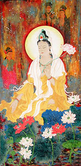 Chinese Kuan Yin Painting,69cm x 138cm,3387006-x