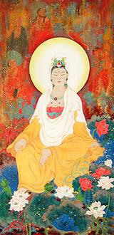 Chinese Kuan Yin Painting,69cm x 138cm,3387007-x