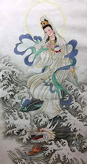 Chinese Kuan Yin Painting,50cm x 100cm,3506033-x