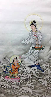 Chinese Kuan Yin Painting,50cm x 100cm,3506034-x