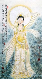 Chinese Kuan Yin Painting,50cm x 100cm,3518092-x