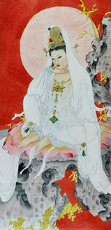 Chinese Kuan Yin Painting,66cm x 136cm,3547008-x