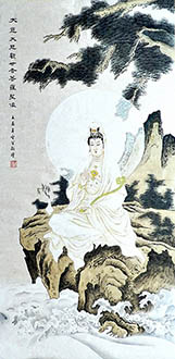 Chinese Kuan Yin Painting,68cm x 136cm,3547011-x