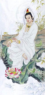 Chinese Kuan Yin Painting,66cm x 136cm,3547012-x