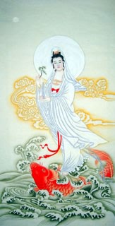 Chinese Kuan Yin Painting,66cm x 136cm,3618001-x