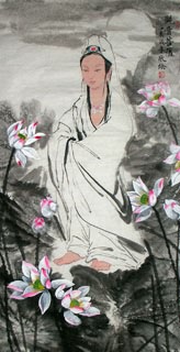 Chinese Kuan Yin Painting,66cm x 136cm,3695001-x