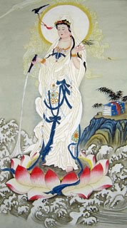 Chinese Kuan Yin Painting,69cm x 138cm,3762004-x
