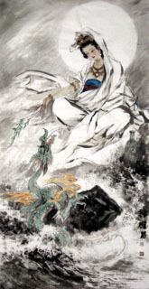 Chinese Kuan Yin Painting,66cm x 136cm,3763001-x