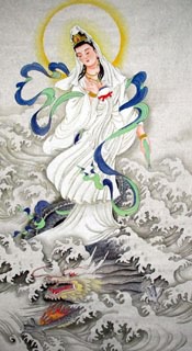Chinese Kuan Yin Painting,50cm x 100cm,3765002-x