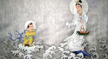 Chinese Kuan Yin Painting,50cm x 100cm,3765003-x
