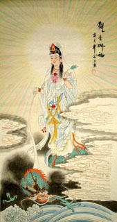 Chinese Kuan Yin Painting,66cm x 130cm,3766002-x