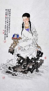 Chinese Kuan Yin Painting,50cm x 100cm,3776018-x