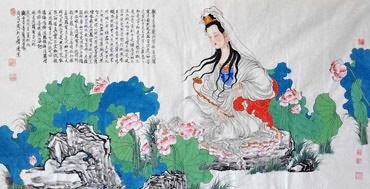Chinese Kuan Yin Painting,66cm x 136cm,3776020-x