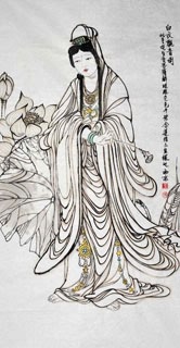 Chinese Kuan Yin Painting,66cm x 136cm,3778005-x