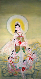 Chinese Kuan Yin Painting,69cm x 138cm,3802030-x