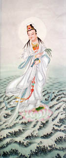 Chinese Kuan Yin Painting,40cm x 98cm,3803001-x