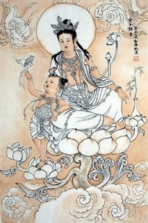 Chinese Kuan Yin Painting,60cm x 97cm,3808001-x
