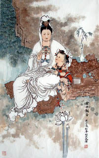 Chinese Kuan Yin Painting,60cm x 97cm,3808002-x