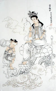 Chinese Kuan Yin Painting,60cm x 97cm,3808003-x