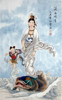 Chinese Kuan Yin Painting,60cm x 97cm,3808004-x