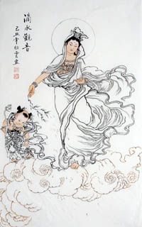 Chinese Kuan Yin Painting,60cm x 97cm,3808006-x