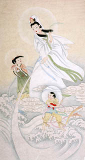 Chinese Kuan Yin Painting,70cm x 130cm,3809009-x